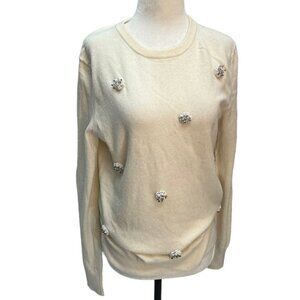 RAOUL Ivory Embellished Merino Wool Bend Sweater Size S